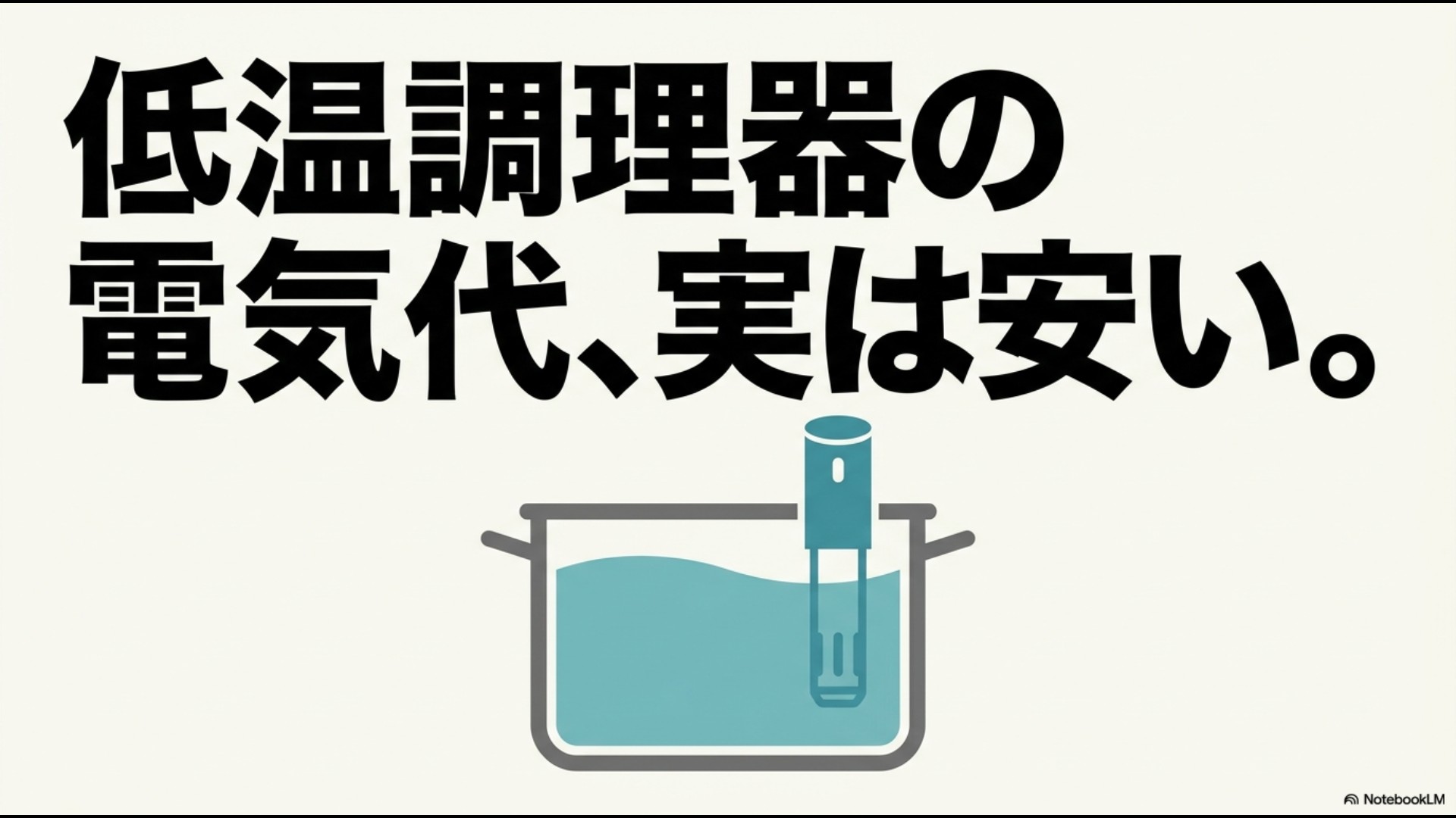 「低温調理器の電気代、実は安い。」と書かれたアイキャッチ風のスライド画像