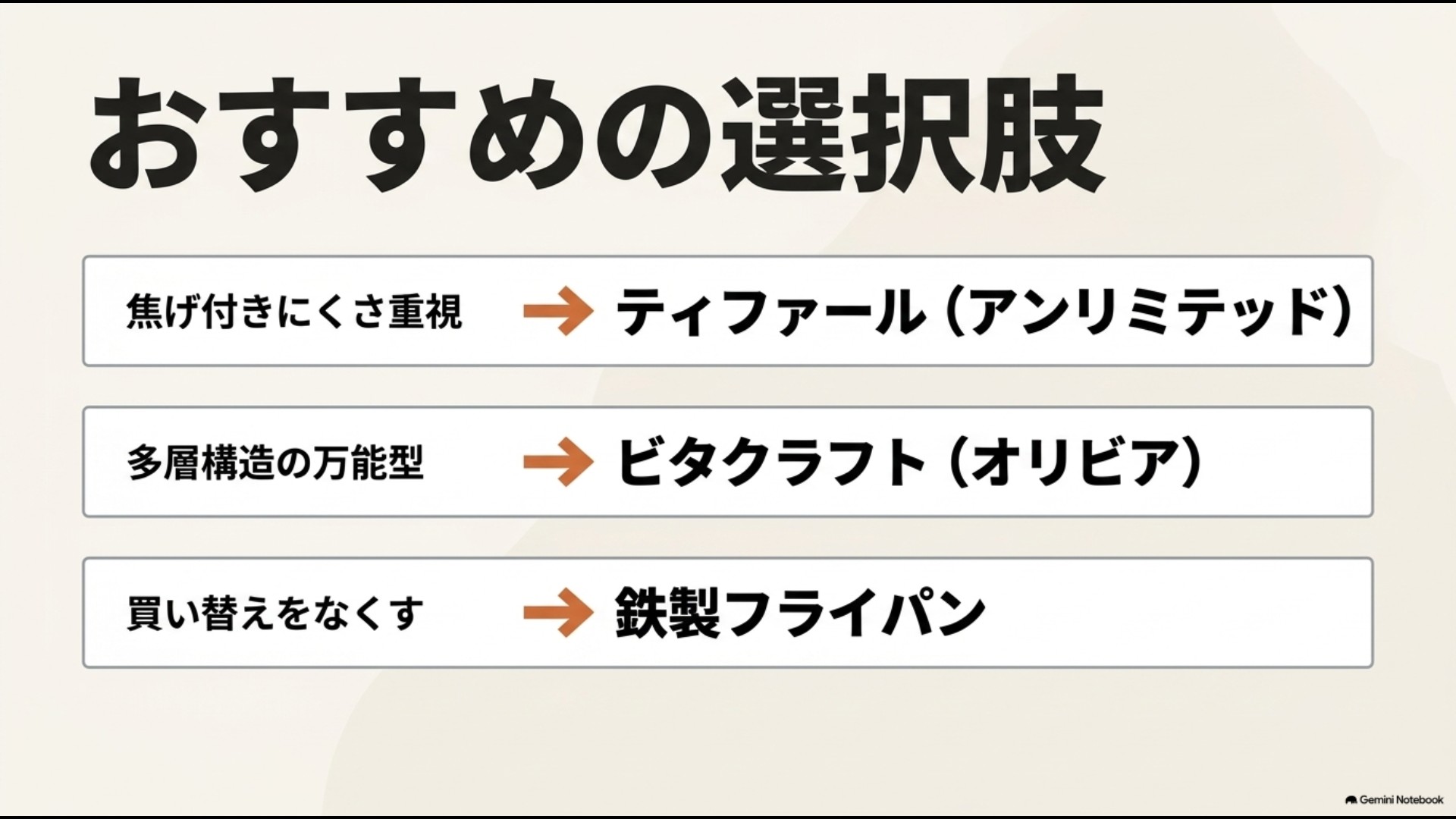 ティファール・ビタクラフト・鉄製フライパンのタイプ別おすすめ図解