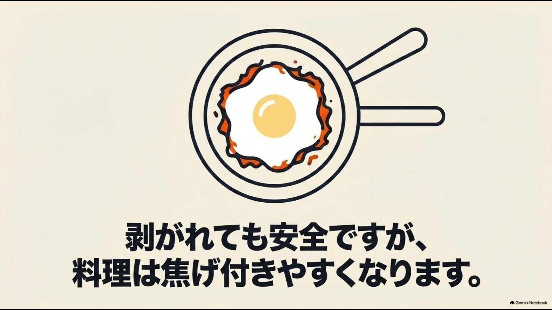 フライパンの中でフチが焦げ付いてしまった目玉焼きのイラスト
