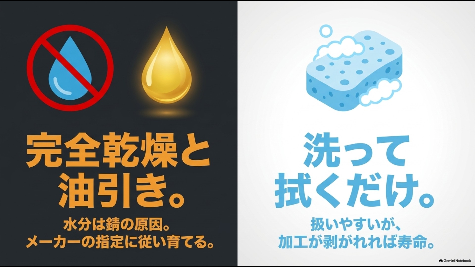 完全乾燥と油引きが重要なスキレットと洗って拭くフライパンのお手入れ比較