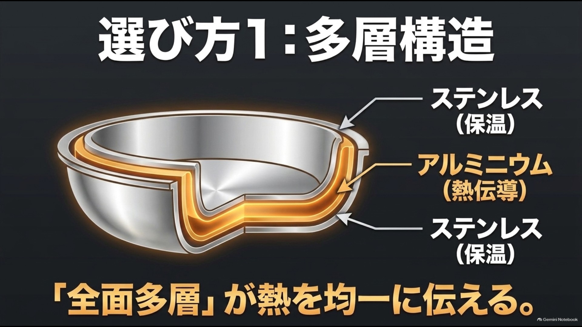 ステンレスとアルミニウムを組み合わせた全面多層構造の仕組み