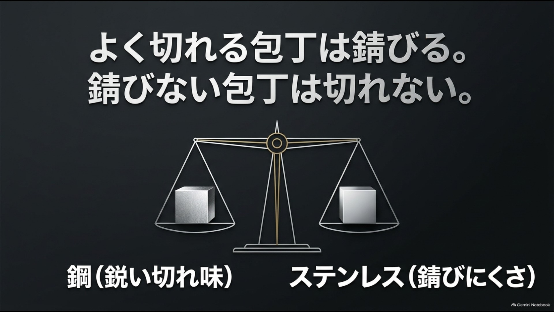 よく切れる包丁は錆びる、錆びない包丁は切れない。鋼の切れ味とステンレスの錆びやすさの天秤比較