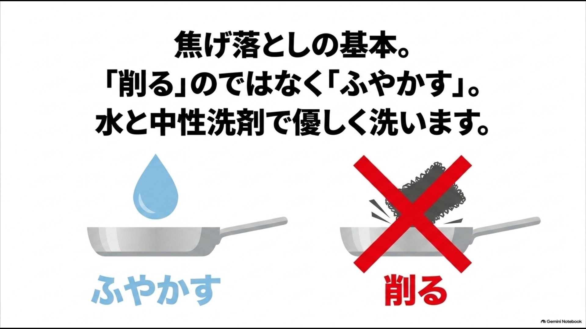 アルミフライパンの焦げ付きは水やぬるま湯でふやかし中性洗剤で優しく洗う方法