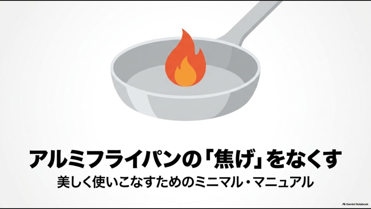 アルミフライパンの焦げ付きを防いで上手に使うための基本を解説したイメージ