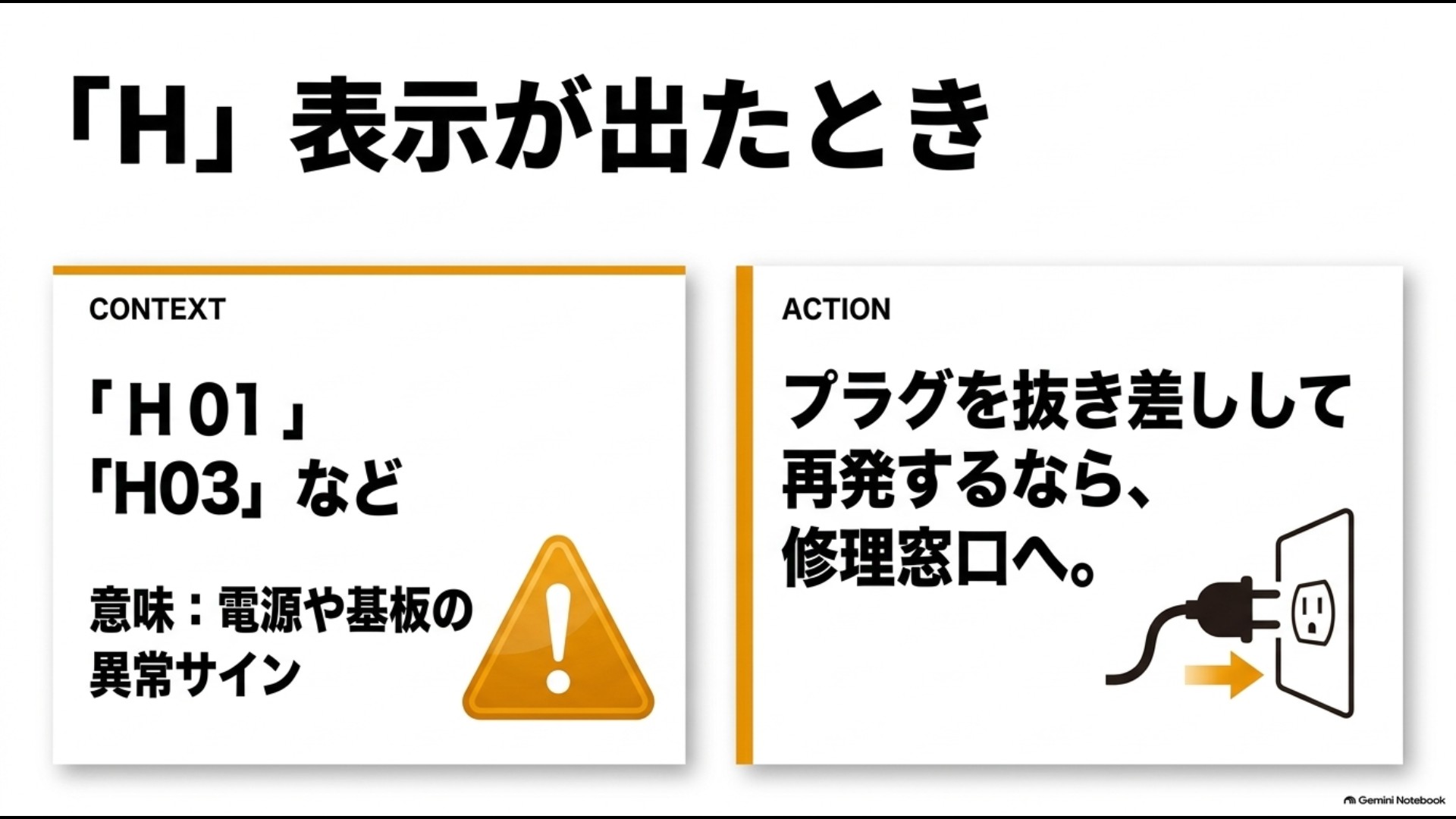 日立オーブンレンジでH01やH03が表示された場合は電源系の異常を確認し、再発する場合は修理窓口へ相談する
