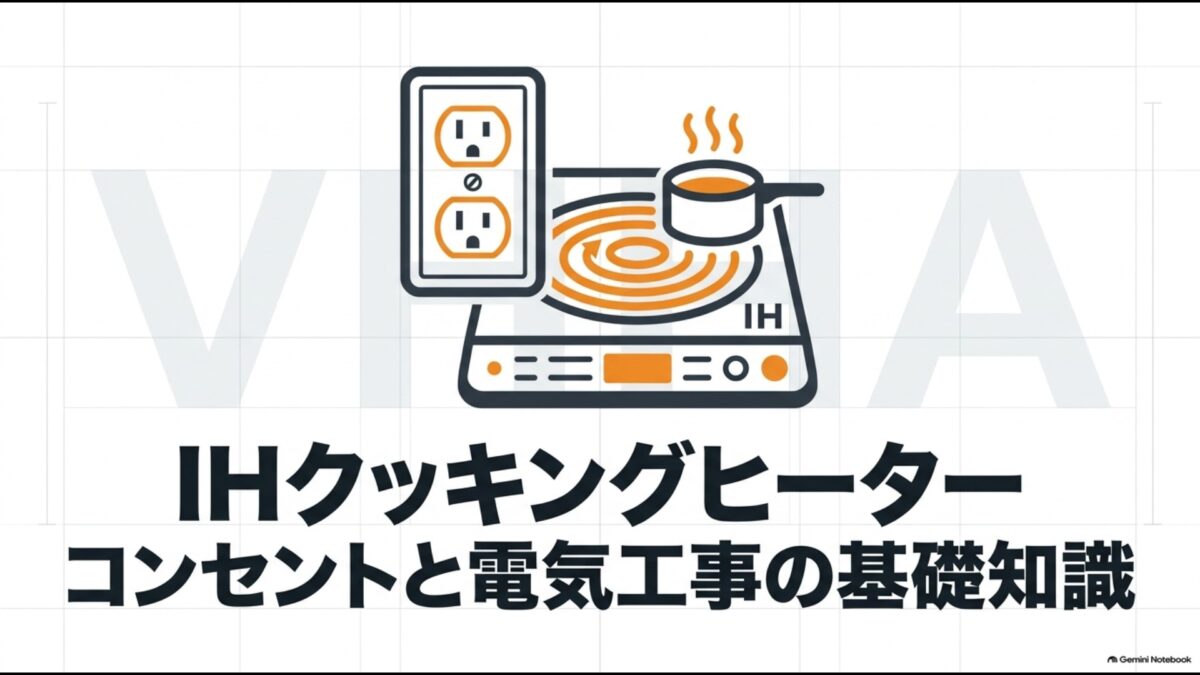 IHクッキングヒーターのコンセントと電気工事の基礎知識を解説するイメージ