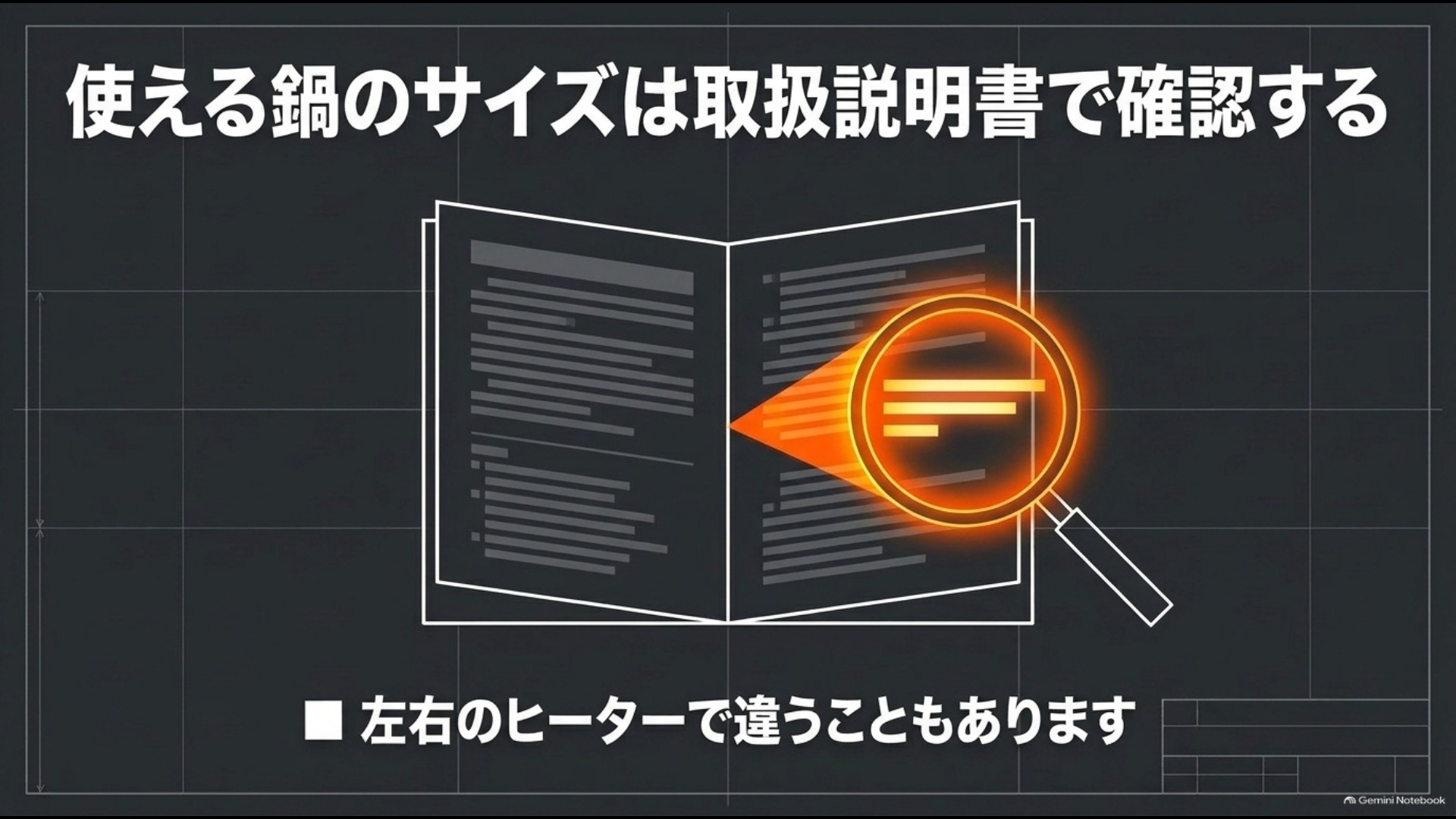 IHクッキングヒーターで使用できる鍋底サイズを取扱説明書で確認する方法