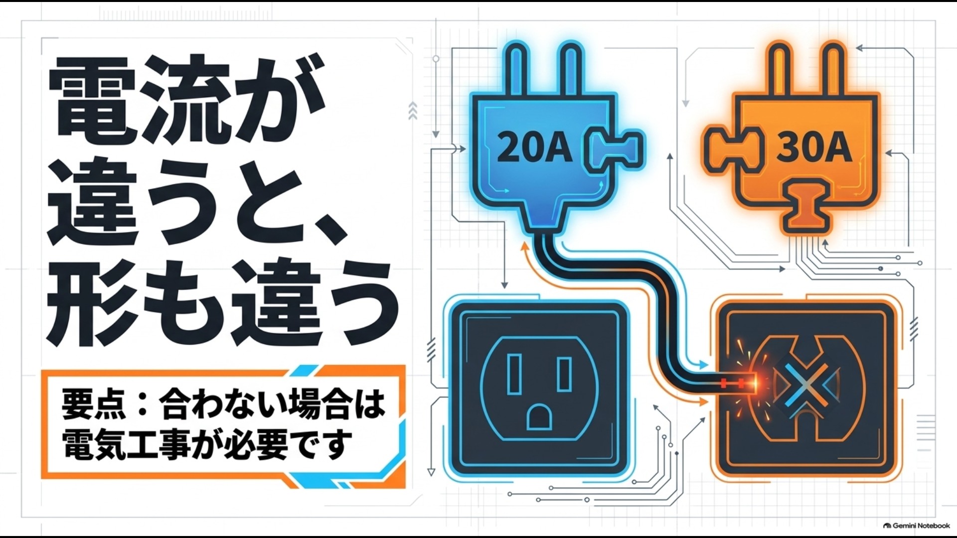 IHの20Aと30Aではプラグやコンセントの形状が異なる場合がある
