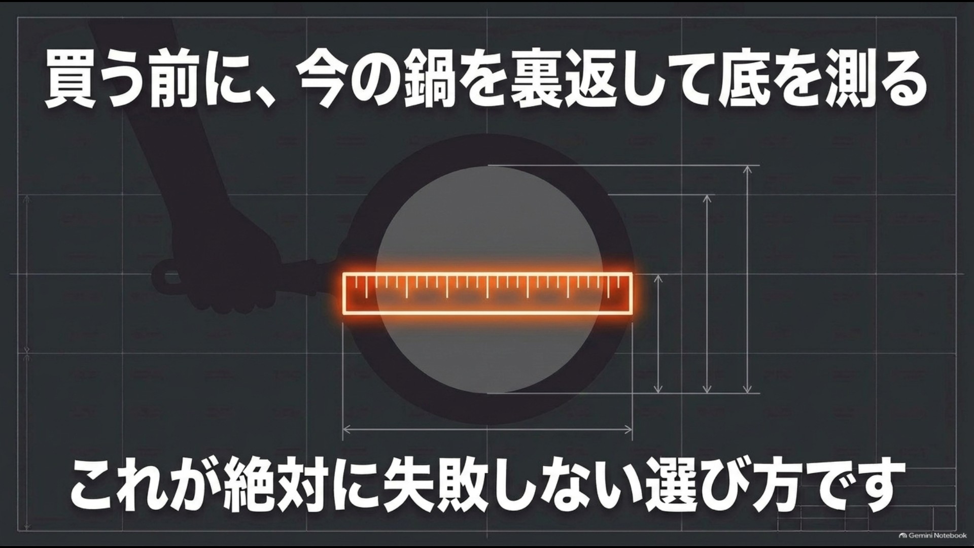 IH購入前に手持ちのフライパンを裏返して実際の鍋底径を測る方法