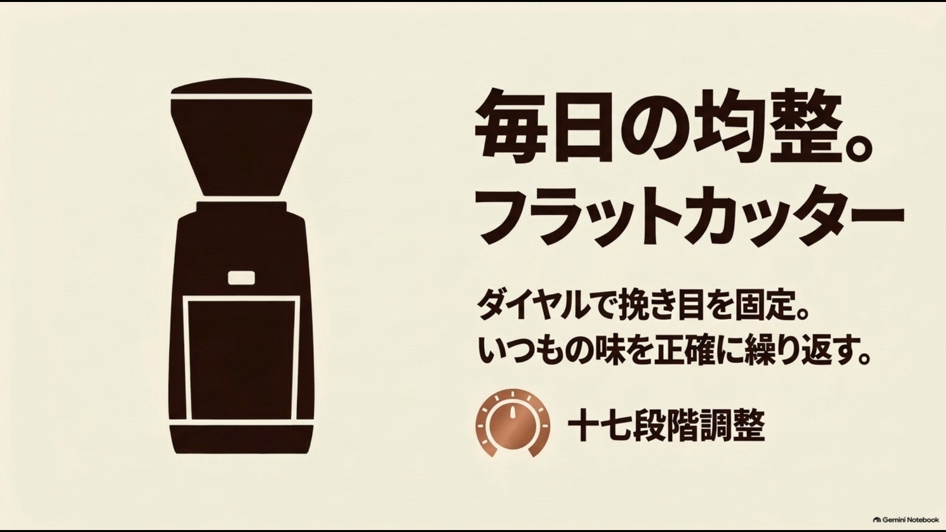 メリタのフラットカッター式コーヒーグラインダーと17段階の挽き目調整