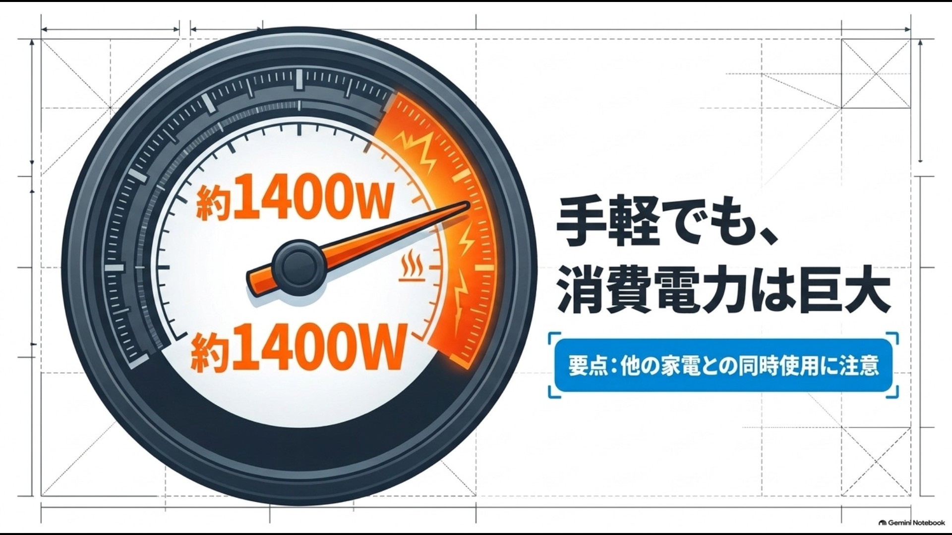 100V卓上IHは約1400Wと消費電力が大きいことを示す図