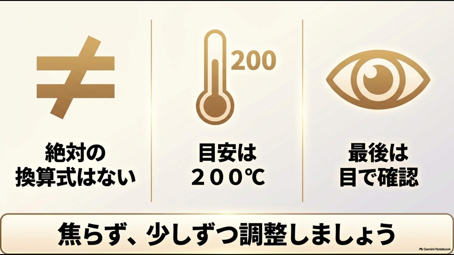 800Wは絶対換算せず200℃を目安に焼き色を見て調整するまとめ