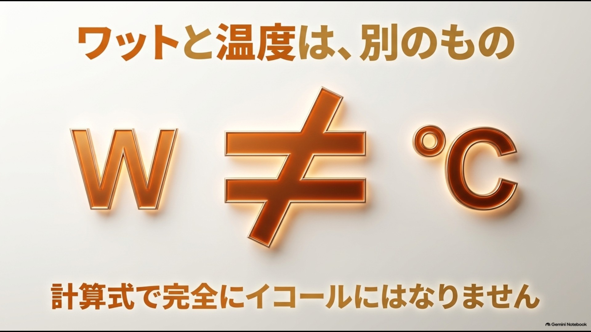 オーブントースターのWと℃は別の数値で完全換算できないことを示す図