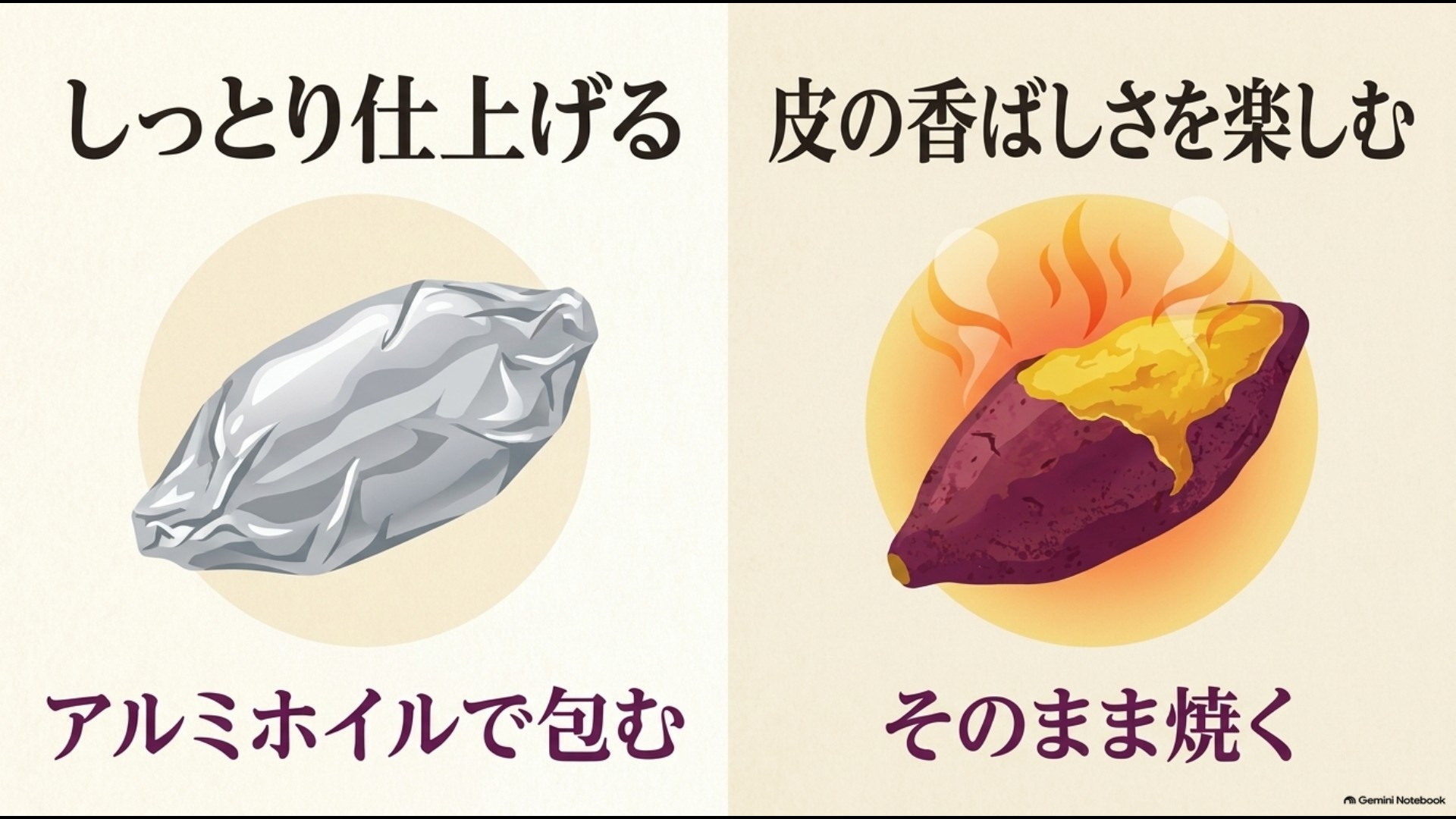 アルミホイルで包む場合とそのまま焼く場合の焼き芋の違い